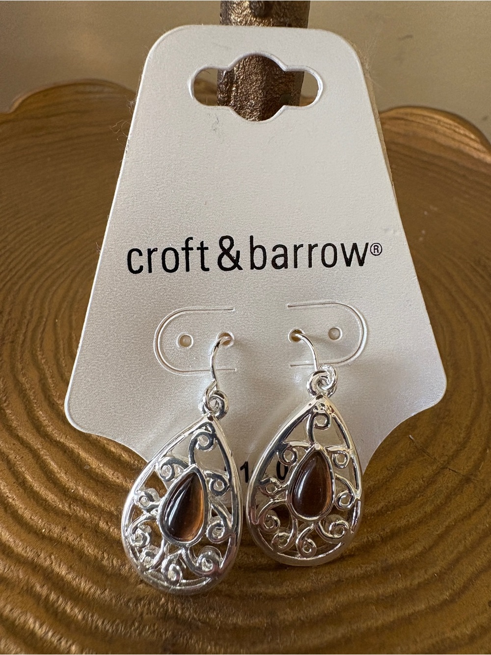 croft & barrow Silver Teardrop Dangle Earrings with Brown Center